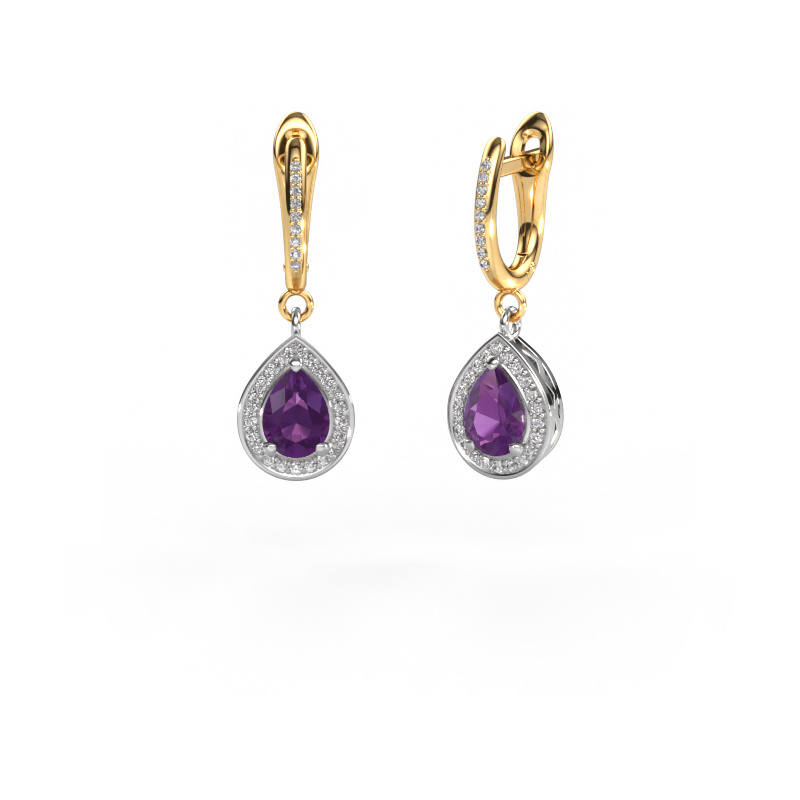 Image of Drop earrings Ginger 2 585 white gold Amethyst 7x5 mm
