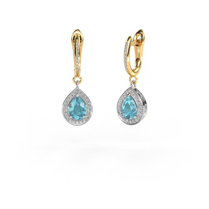 Image of Drop earrings Ginger 2 585 white gold Blue topaz 7x5 mm