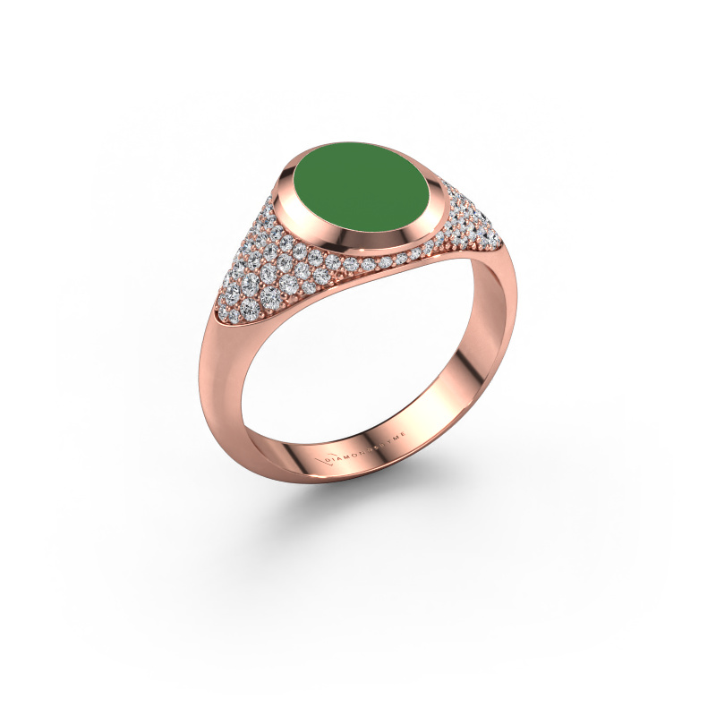Afbeelding van Pinkring Giovani 585 Rosé goud Groene emaille 10x8 mm