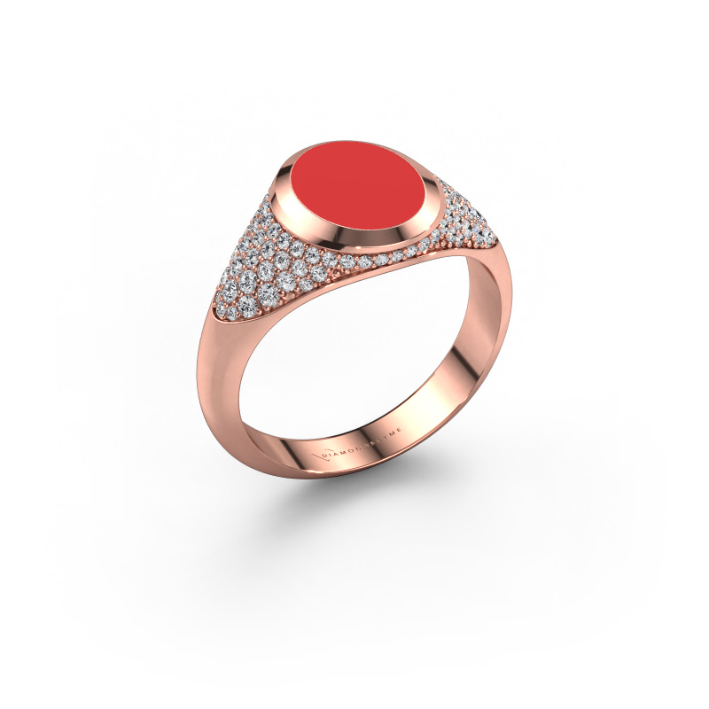 Afbeelding van Pinkring Giovani 585 Rosé goud Rode emaille 10x8 mm
