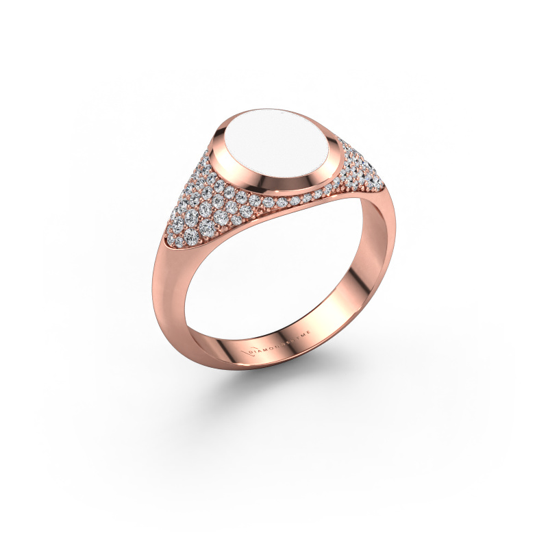 Afbeelding van Pinkring Giovani 585 Rosé goud Witte emaille 10x8 mm