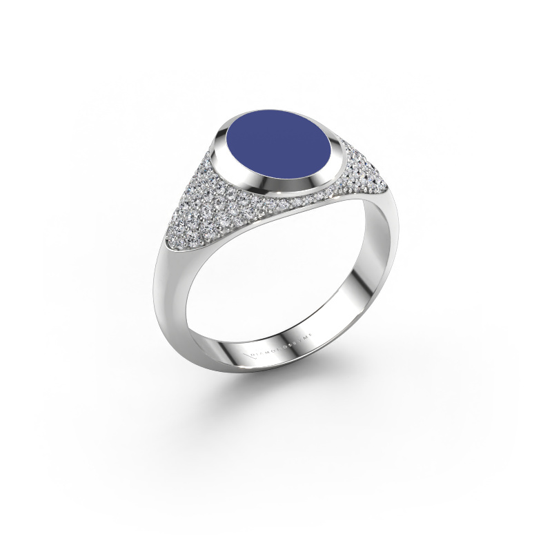 Afbeelding van Pinkring Giovani 950 Platina Blauwe emaille 10x8 mm
