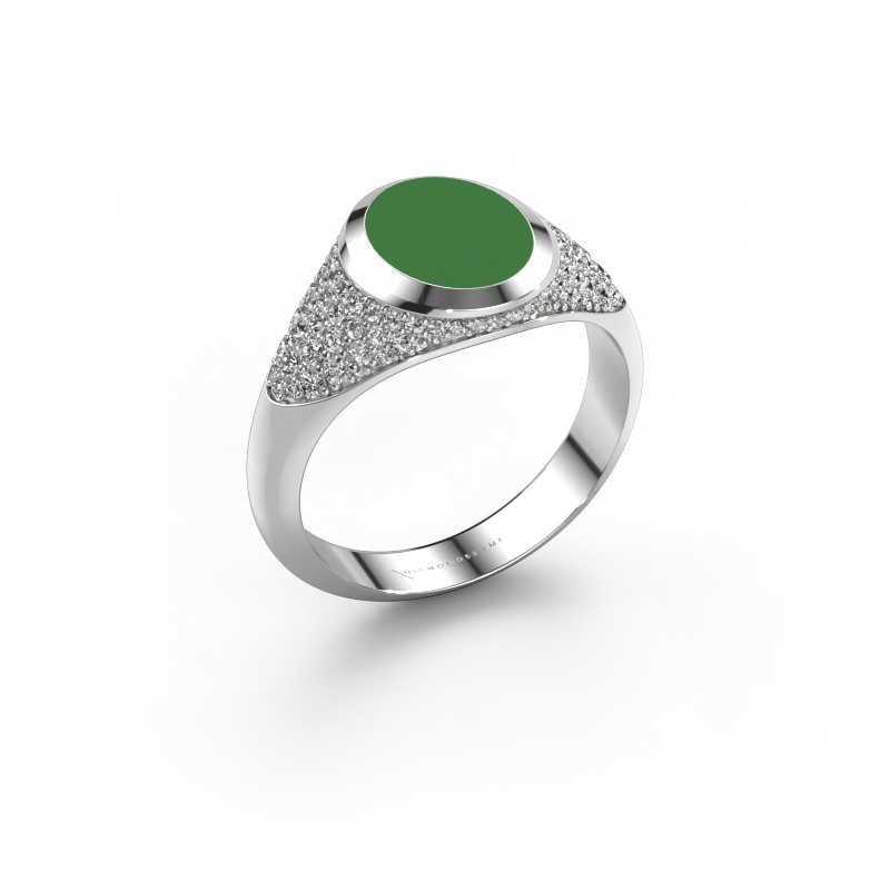Image of Pinky ring Giovani 585 white gold Green enamel 10x8 mm
