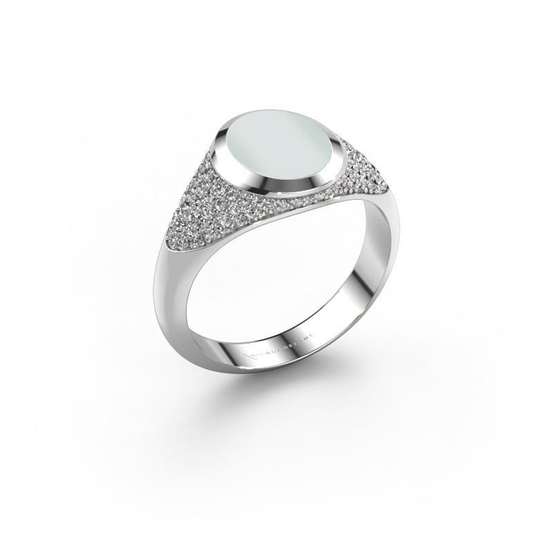 Image of Pinky ring Giovani 585 white gold Green sardonyx 10x8 mm