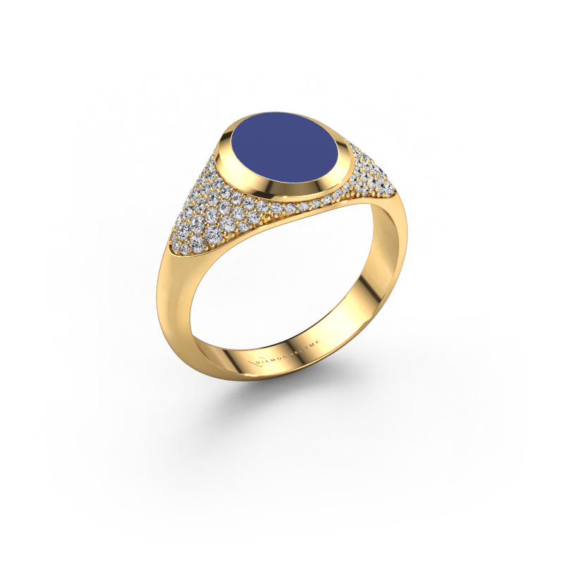 Afbeelding van Pinkring Giovani 585 Goud Blauwe emaille 10x8 mm