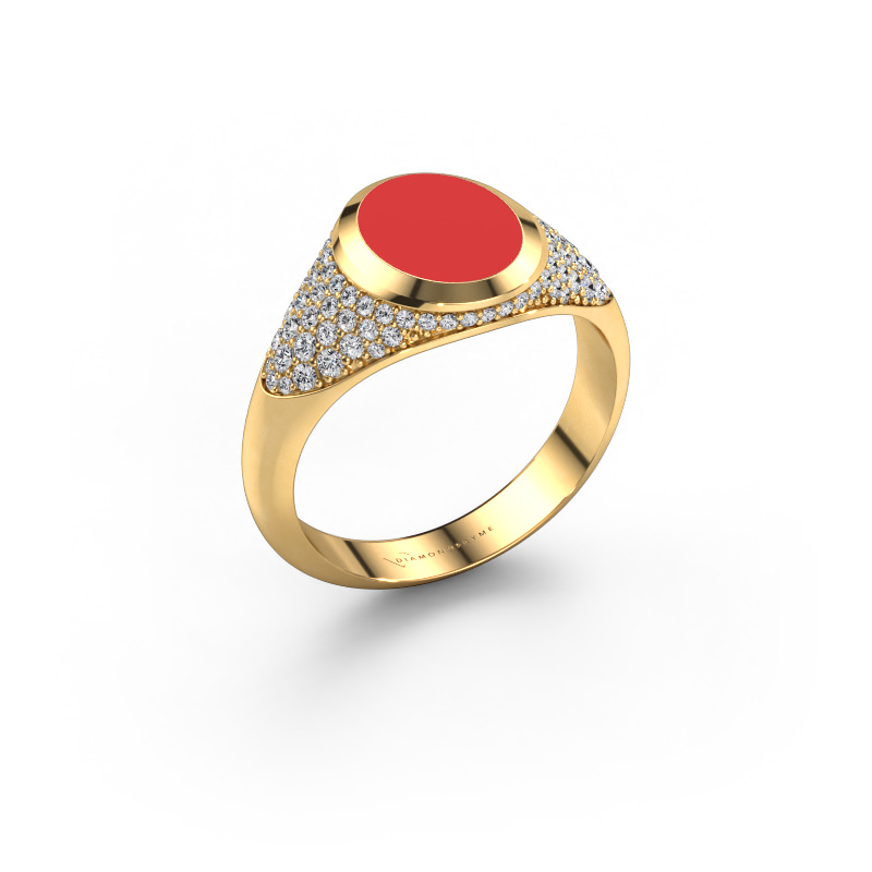 Afbeelding van Pinkring Giovani 585 Goud Rode emaille 10x8 mm