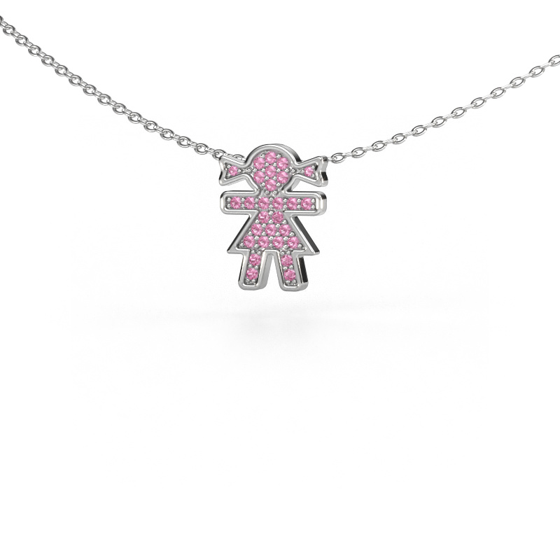 Image de Collier Girl 585 or blanc Saphir rose 1 mm