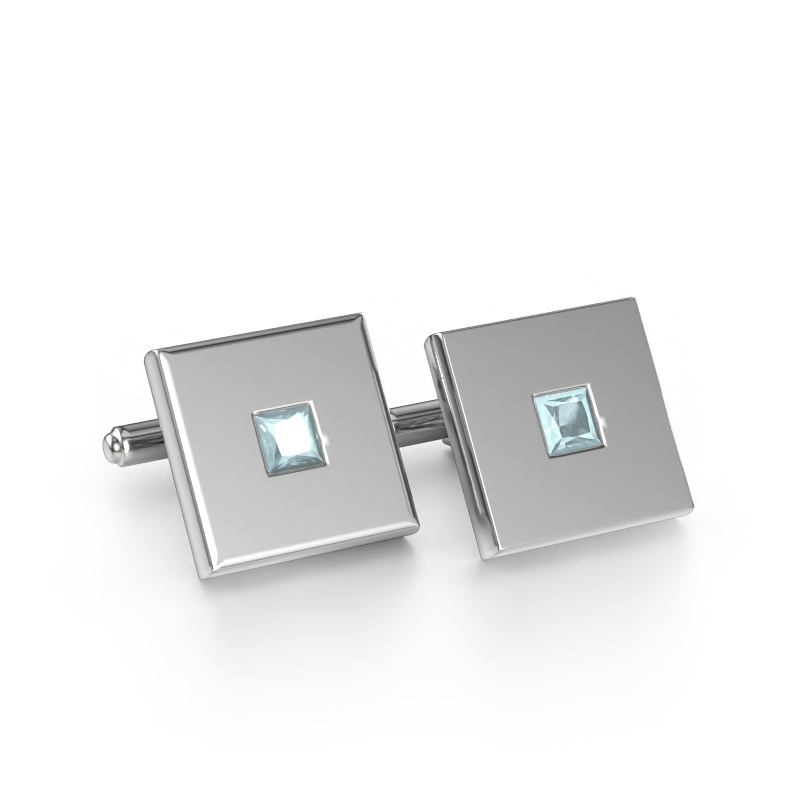 Image of Cufflinks Givanti 585 white gold Aquamarine 4 mm
