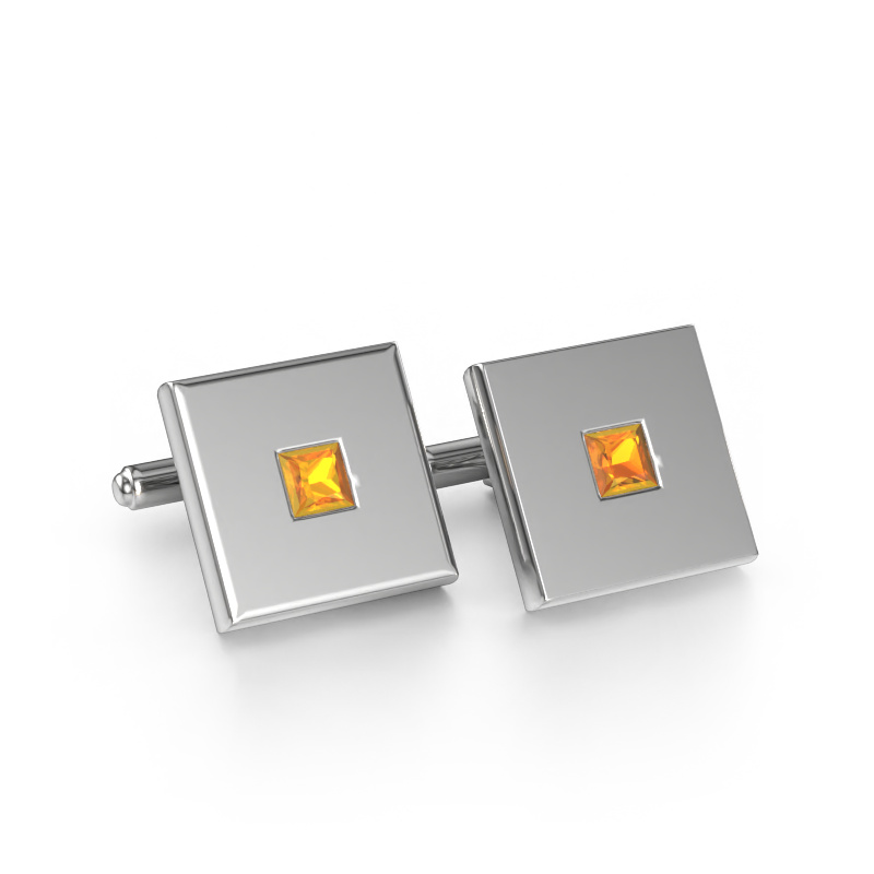 Image of Cufflinks Givanti 585 white gold Citrin 4 mm