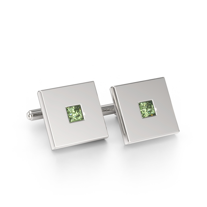 Bild av Manschettknappar Givanti 585 vitt guld Grön labbodlad diamant 4 mm