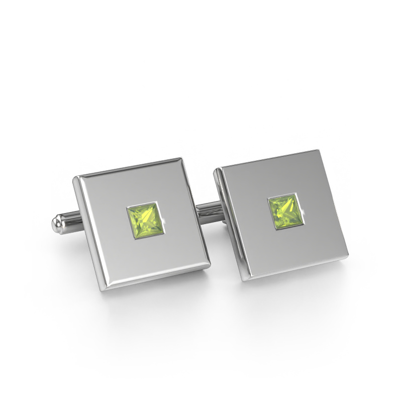 Image of Cufflinks Givanti 585 white gold Peridot 4 mm