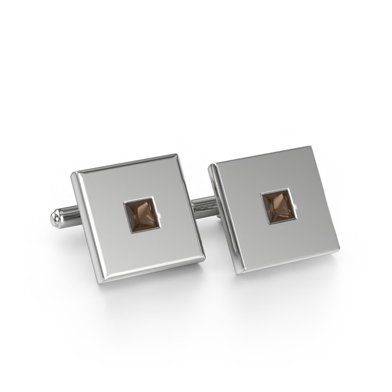 Image of Cufflinks Givanti 585 white gold Smokey quartz 4 mm