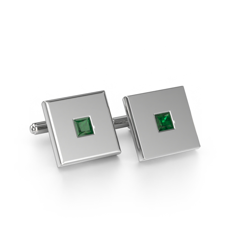Image of Cufflinks Givanti 585 white gold Emerald 4 mm