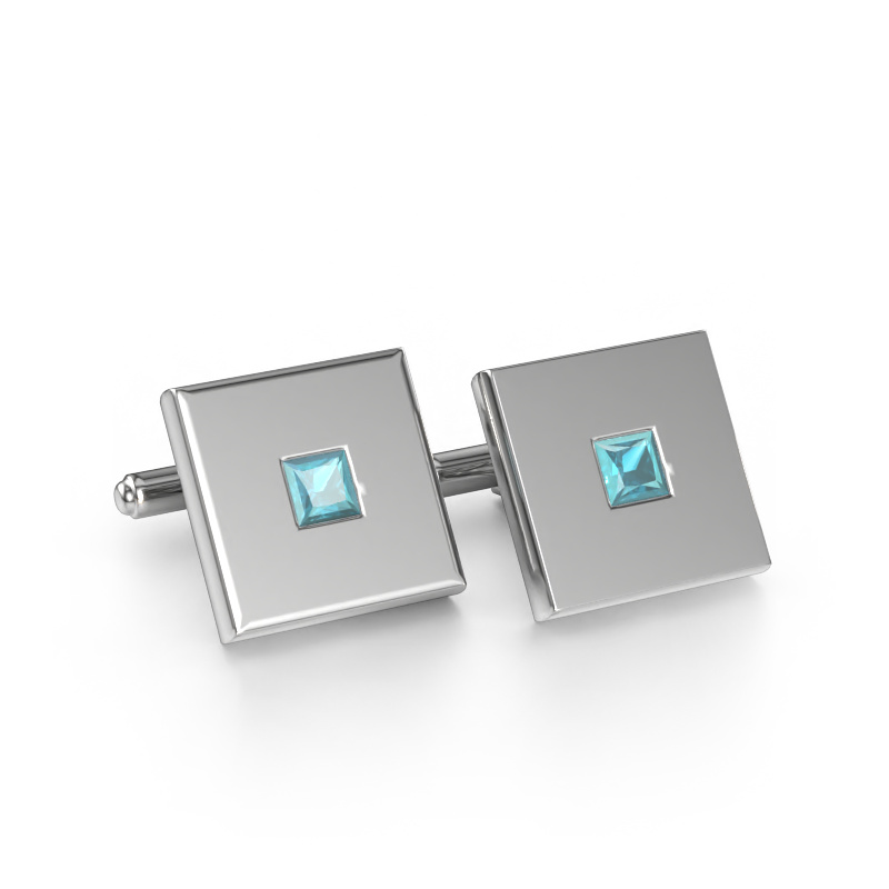 Image of Cufflinks Givanti 585 white gold Blue topaz 4 mm