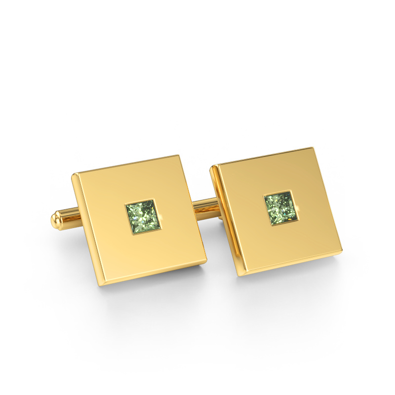 Bild av Manschettknappar Givanti 585 gult guld Grön labbodlad diamant 4 mm