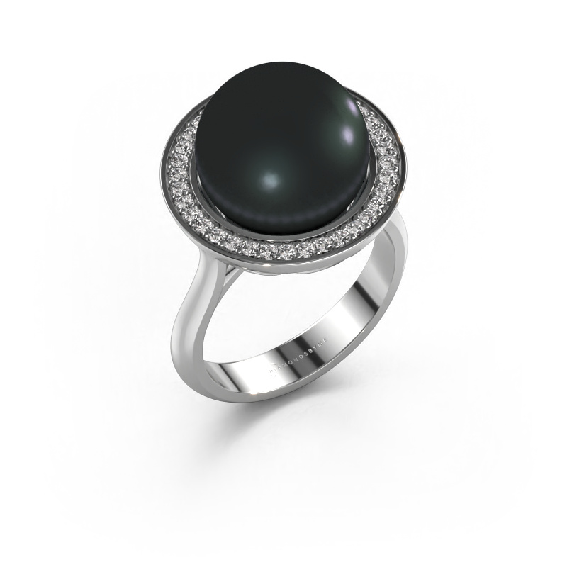 Bild von Ring Grisel 585 Weißgold Schwarz Perle 12 mm
