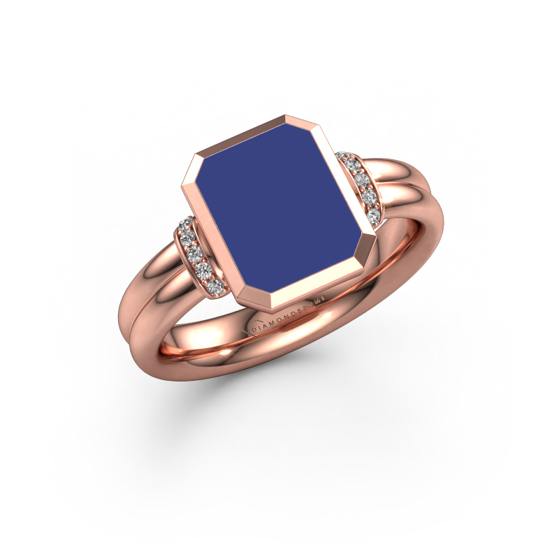 Image of Signet ring Gwenn 3 585 rose gold Blue enamel 10x8 mm