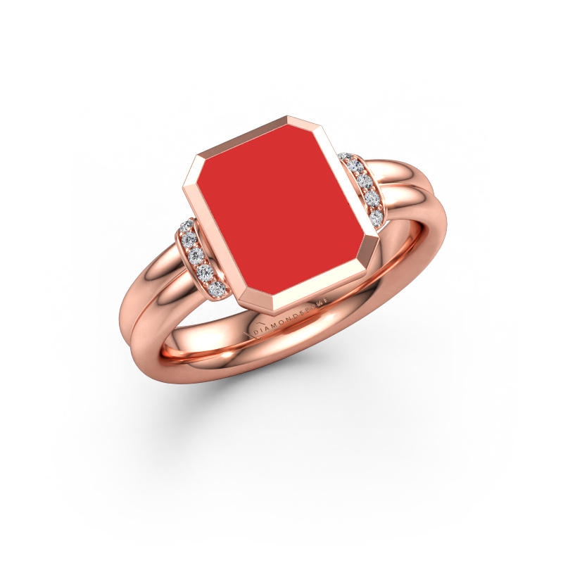 Immagine di Anello chevalier Gwenn 3 585 oro rosa Smalto rosso 10x8 mm