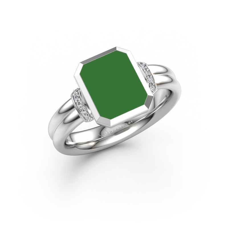 Immagine di Anello chevalier Gwenn 3 950 platino Smalto verde 10x8 mm