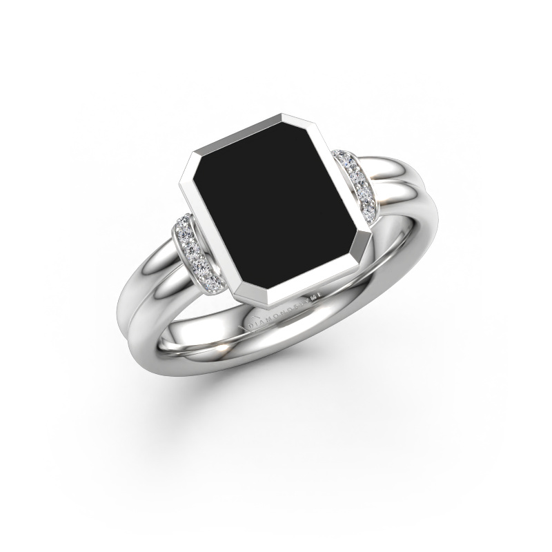 Immagine di Anello chevalier Gwenn 3 950 platino Smalto nero 10x8 mm