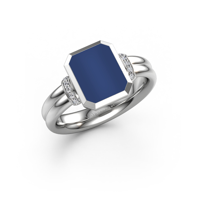 Image of Signet ring Gwenn 3 585 white gold Lapis 10x8 mm
