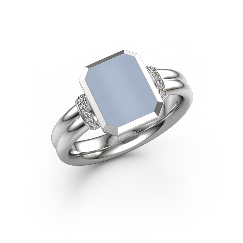 Image of Signet ring Gwenn 3 585 white gold Light blue sardonyx 10x8 mm