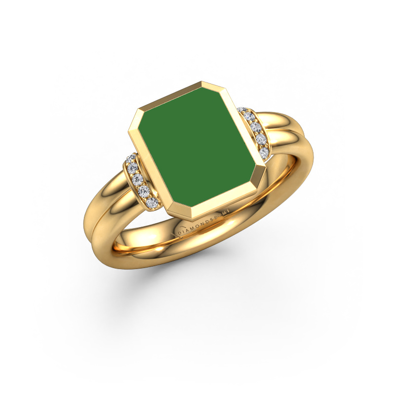 Image of Signet ring Gwenn 3 585 gold Green enamel 10x8 mm