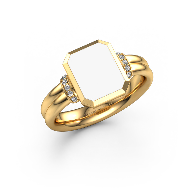 Image of Signet ring Gwenn 3 585 gold White enamel 10x8 mm