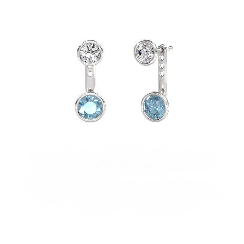 Image de Boucles d'oreilles Halle 585 or blanc Diamant synthétique bleu 6 mm