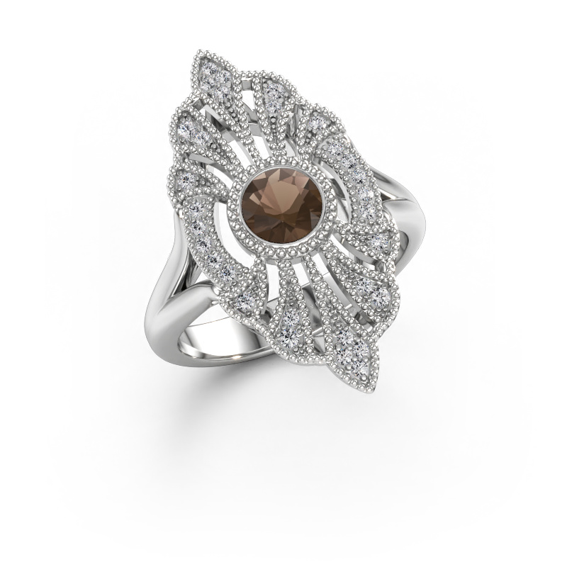 Imagen de Anillo de compromiso Hanna 585 oro blanco Cuarzo ahumado 5 mm