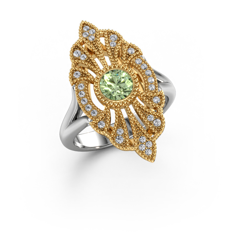 Afbeelding van Verlovingsring Hanna 585 witgoud Groene lab grown diamant 5 mm