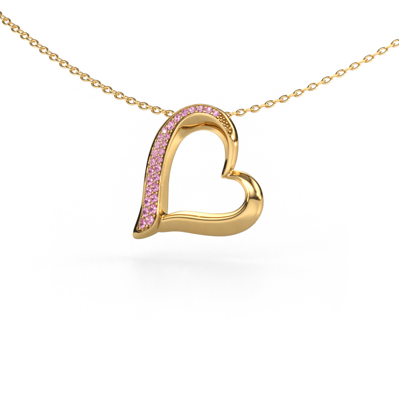 Image of Necklace Heart 1 585 gold Pink sapphire 1.2 mm
