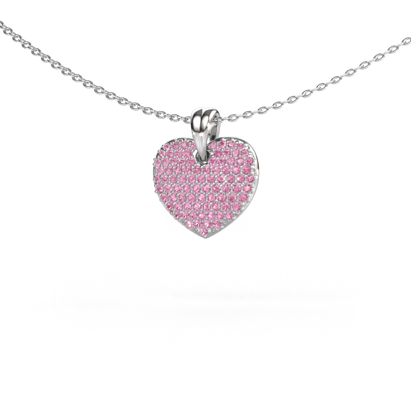 Image of Pendant Heart 5 585 white gold Pink sapphire 0.8 mm