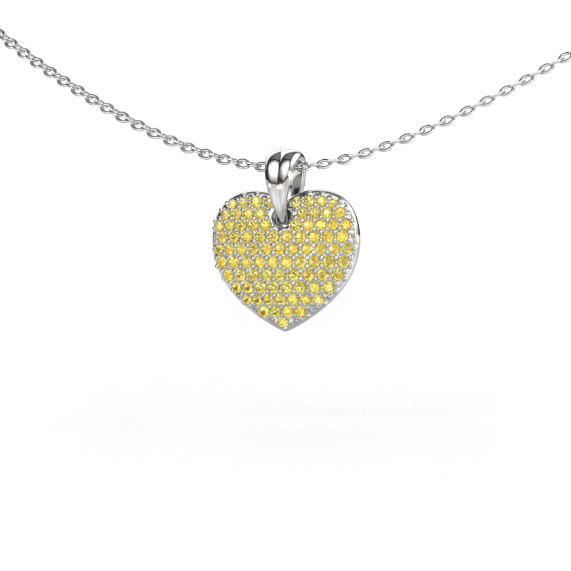 Image of Pendant Heart 5 585 white gold Yellow sapphire 0.8 mm