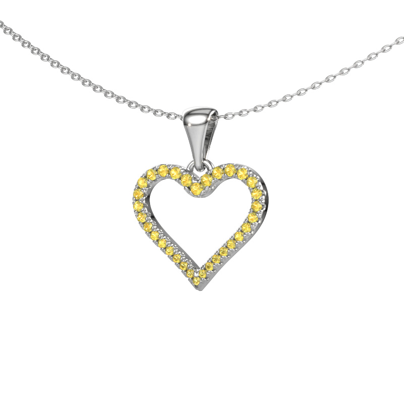 Image of Pendant Heart 8 585 white gold Yellow sapphire 1 mm