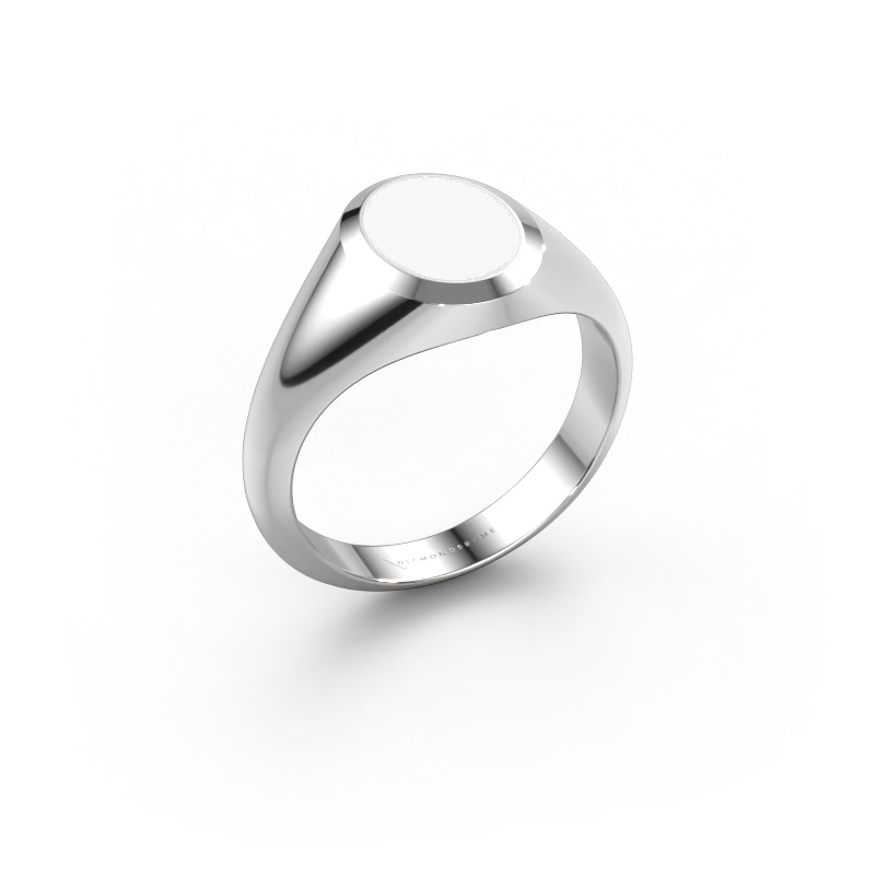 Afbeelding van Pinkring Herman 1 950 platina Witte emaille 10x8 mm