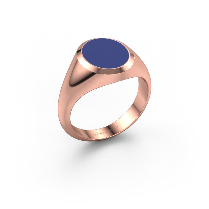 Afbeelding van Zegelring Herman 2 585 rosé goud Blauwe emaille 12x10 mm
