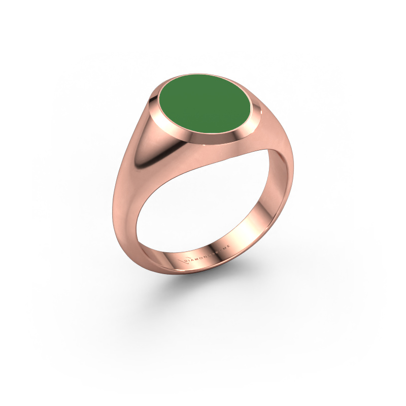 Afbeelding van Zegelring Herman 2 585 rosé goud Groene emaille 12x10 mm