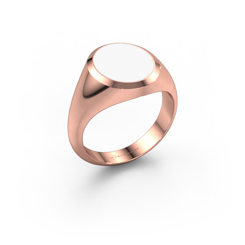 Image of Signet ring Herman 3 585 rose gold White enamel 13x11 mm