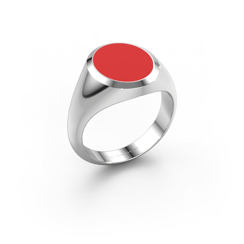 Image of Signet ring Herman 3 585 white gold Red enamel 13x11 mm