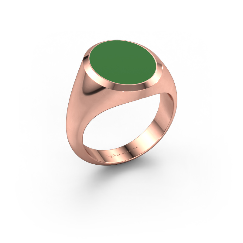 Afbeelding van Zegelring Herman 4 585 rosé goud Groene emaille 15x12 mm