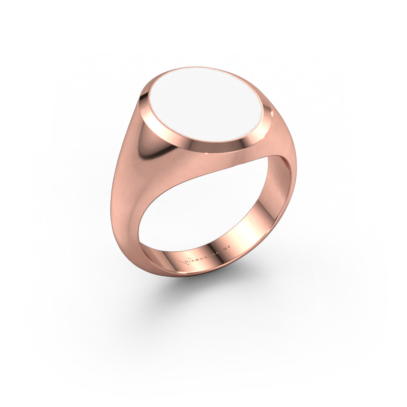 Afbeelding van Zegelring Herman 4 585 rosé goud Witte emaille 15x12 mm