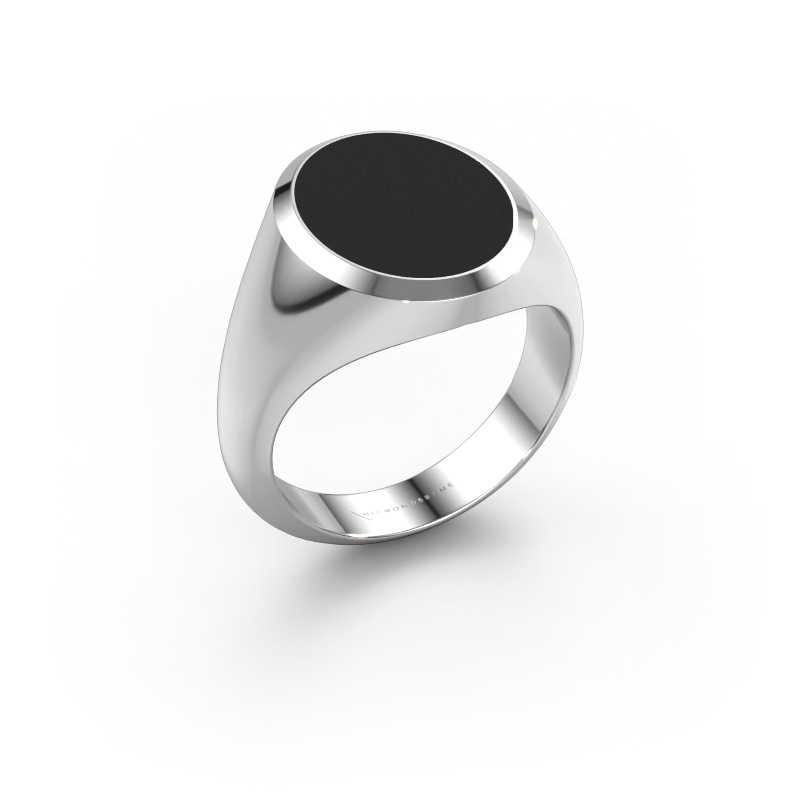Image of Signet ring Herman 4 585 white gold Black enamel 15x12 mm