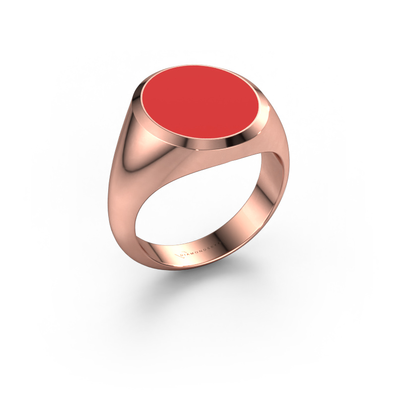 Image of Signet ring Herman 5 585 rose gold Red enamel 15x13 mm