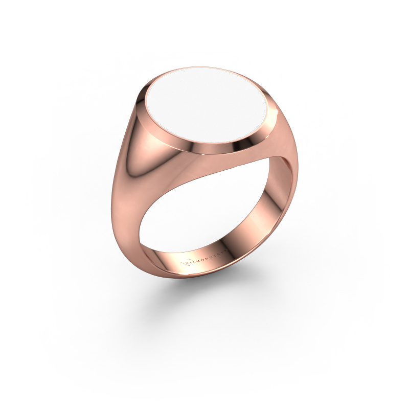 Image of Signet ring Herman 5 585 rose gold White enamel 15x13 mm