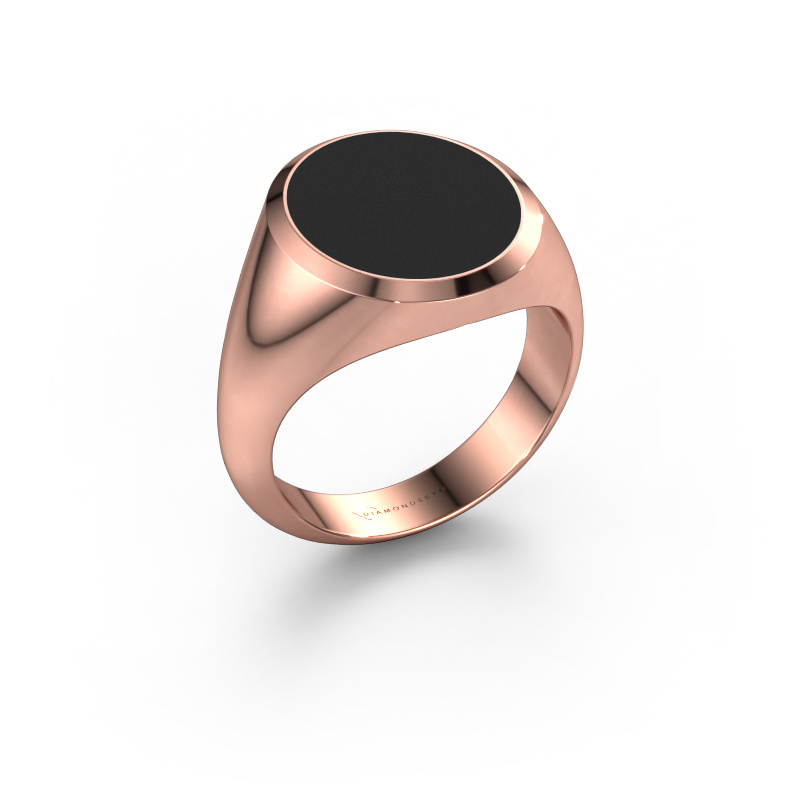 Afbeelding van Zegelring Herman 5 585 rosé goud Zwarte emaille 15x13 mm