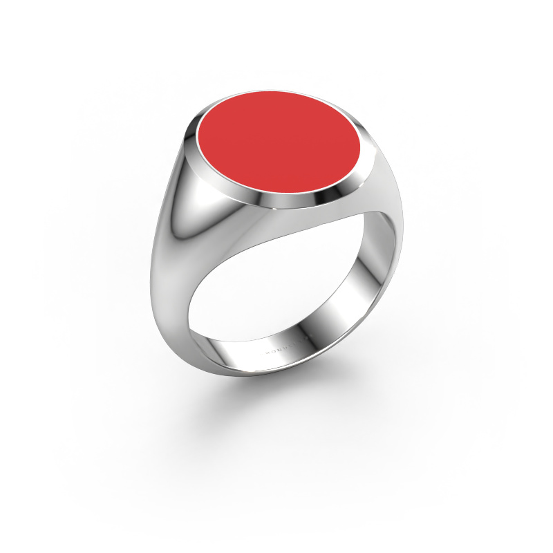 Image de Chevalière Herman 5 585 or blanc émail rouge 15x13 mm