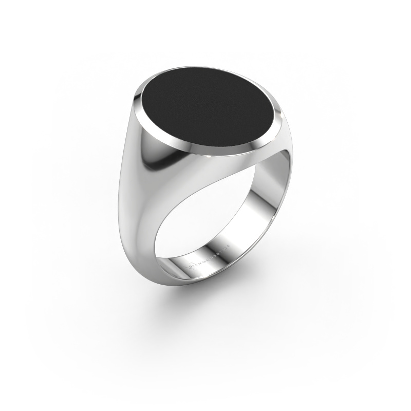 Image of Signet ring Herman 6 585 white gold Black enamel 16x13 mm