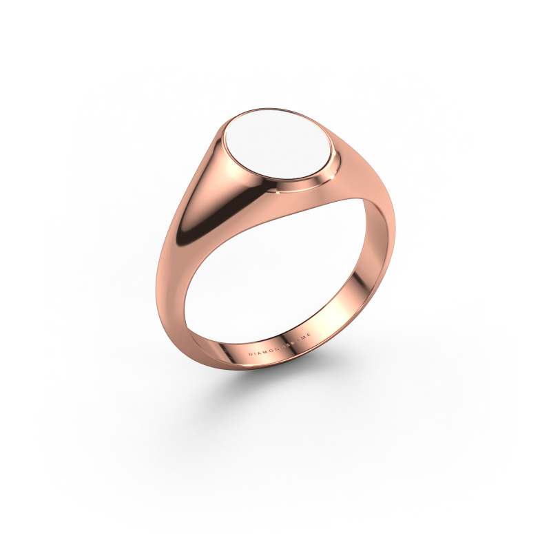Afbeelding van Pinkring Herman 1 585 rosé goud Witte emaille 10x8 mm