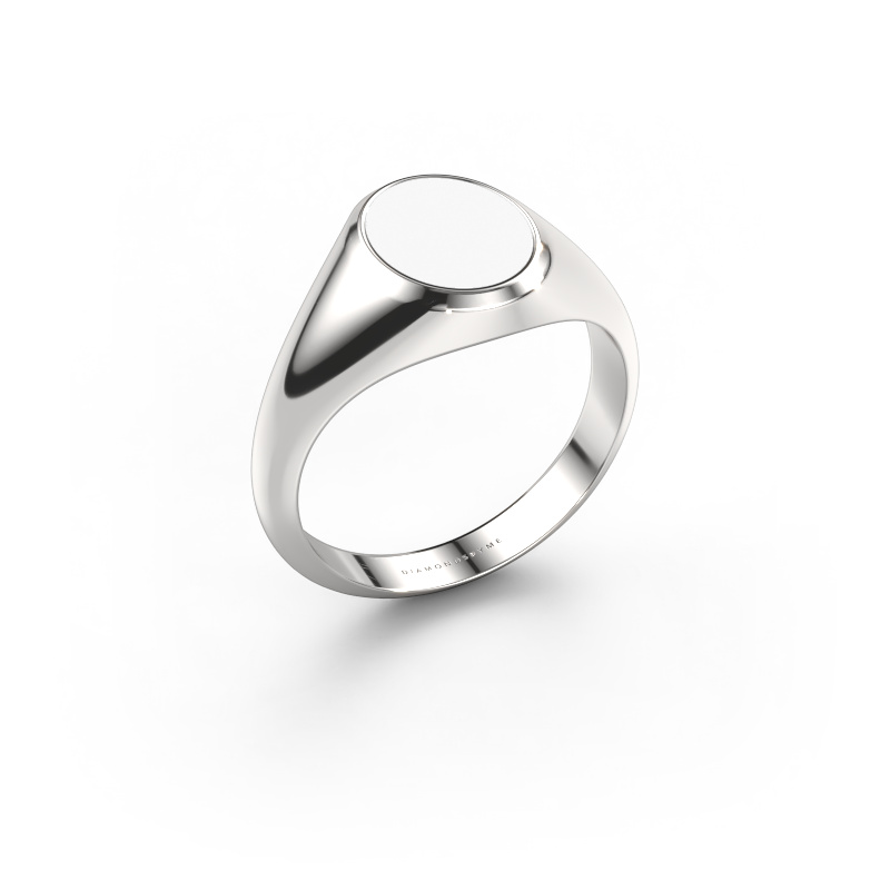 Afbeelding van Pinkring Herman 1 585 witgoud Witte emaille 10x8 mm